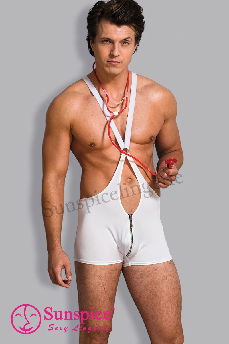 white mesh funny nurse cross should strap open crotch metal zipper match stethoscope sexy costumes adult men underwear boxer