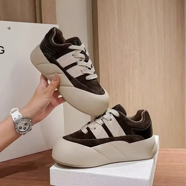 Hot style muffin thick soled shoes for women autumn-winter new retro design sense casual ins trend board shoes