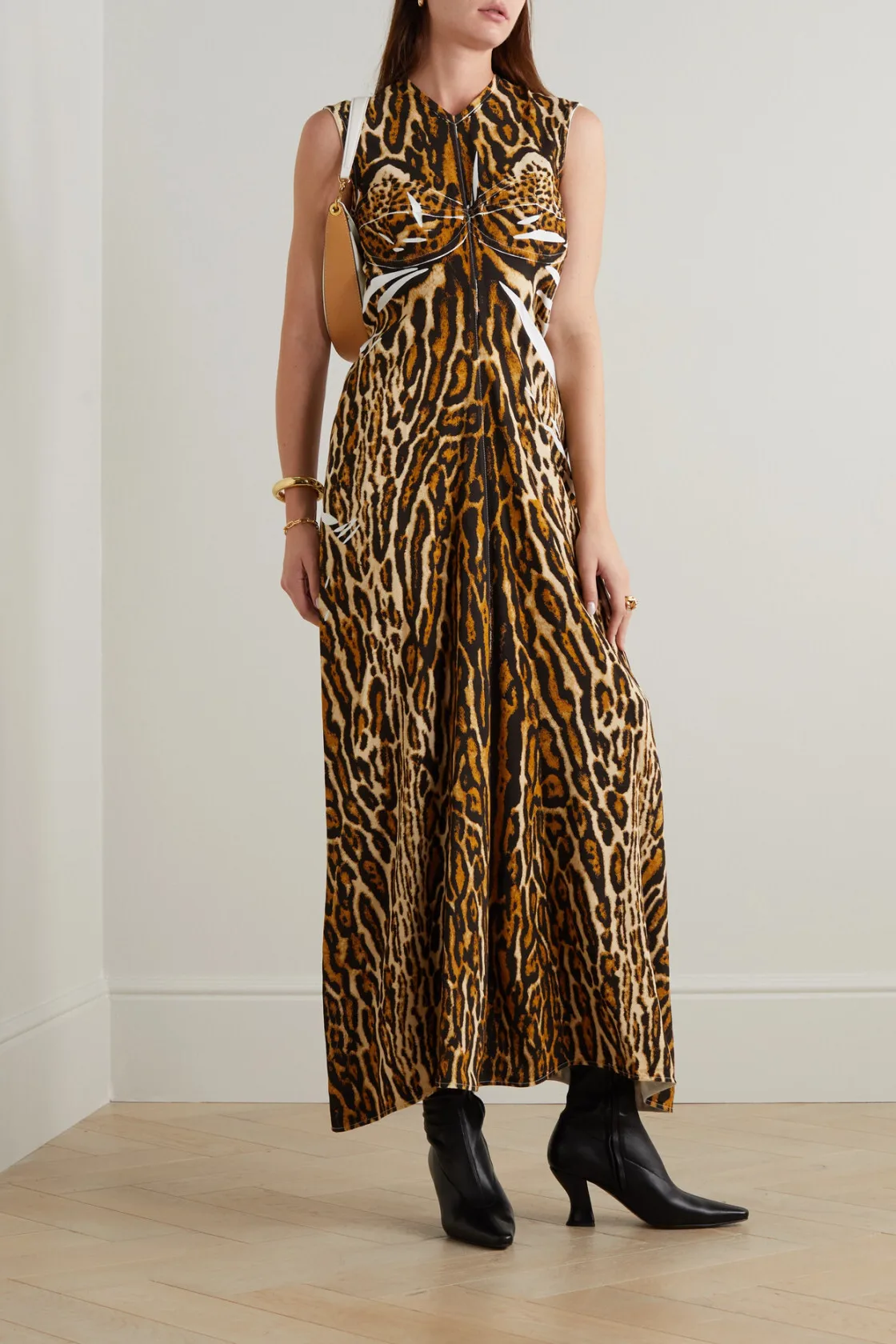 High quality clothing customization, leopard print elastic crepe, extra long dress, small order customization, Chinese factory