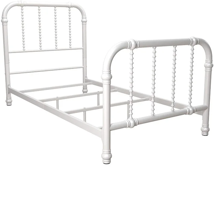 Twin size White with Elegant Scroll Headboard and Footboard Metal Bed Frame