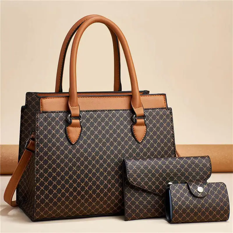 Customized Logo with Minimum Quantity PU Leather Handbag and Small Purse 3 in 1 Women Handbag Sets Handbags Wholesale