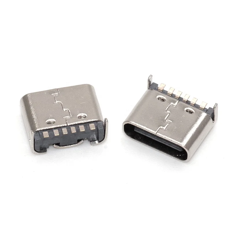 TC-018 Type C 6 pin 6.8 micro usb smd female connector / micro usb 6 pin socket flat hole