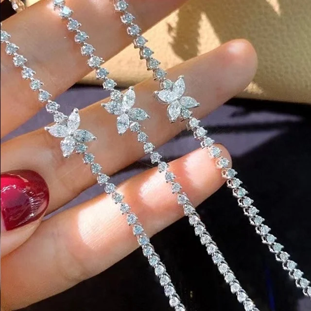 Xinfly Horse Eye Four Leaf Clover 1.95ct Diamond 18k Gold Tennis Bracelets