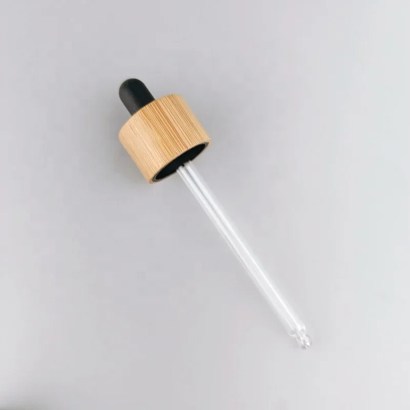 bamboo dropper cap 24 mm cosmetic dropper 24/410 wooden cap with glass pipette for essential oil packaging