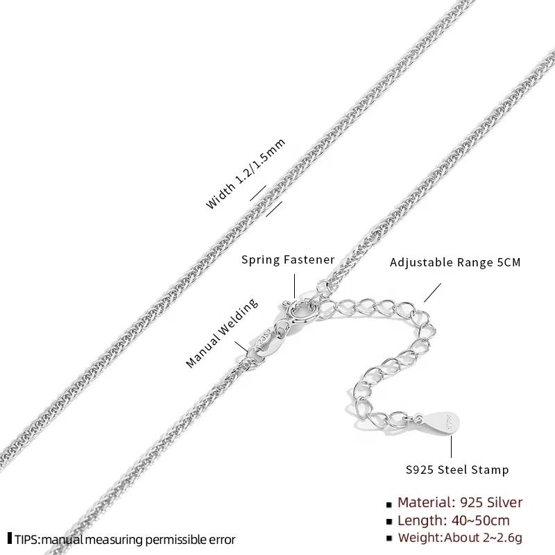 Hiphop fine Style 925 Sterling Silver 18K Gold Plated Italian Handmade 1.2 1.5mm Chopin custom Chain Necklace for women