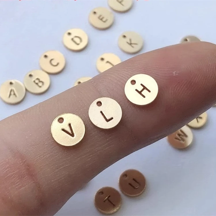 GP Round Disc initial letter charms 6mm Engraved Charms 14K Gold Filled letter charm permanent jewelry chains supplier