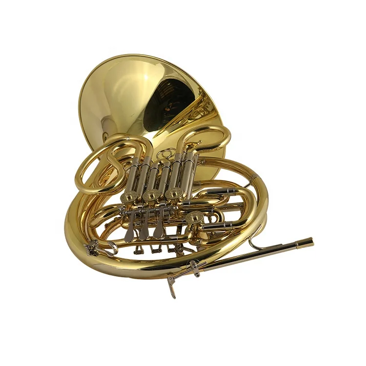 Gold Lacquer Brass Body One Piece Bell F Bb Tone 4 Keys Double French Horn