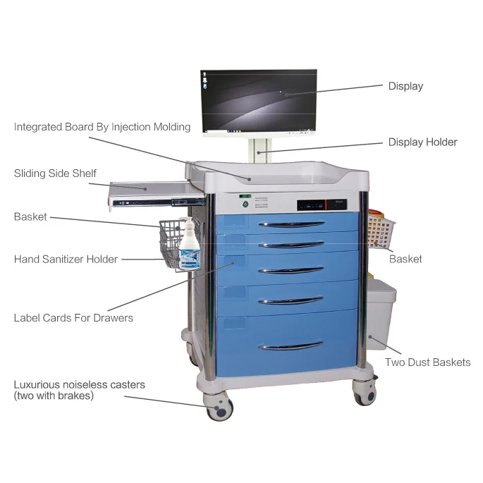 All-in-one Medical ABS Mobile Wireless Nursing Trolley Hospital Furniture