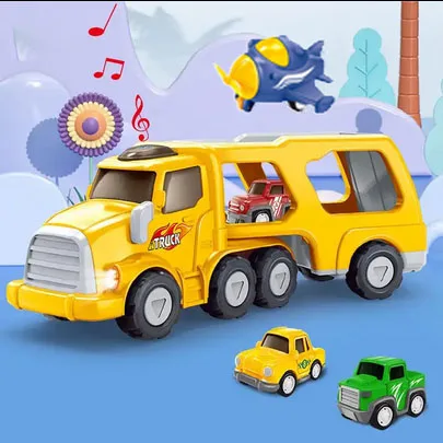 Kids double-decker transport inertial car toy engineer friction truck car toys with light music