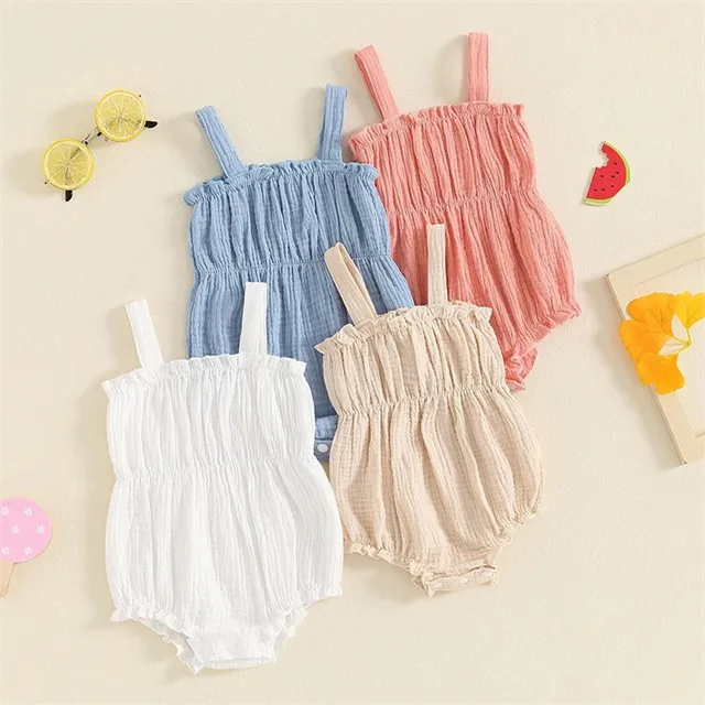 1 Pcs Custom Label Plain Cotton Romper Summer Newborn Infant Toddler Clothing Square Collar Tank Tops Clothing Girls Bodysuit