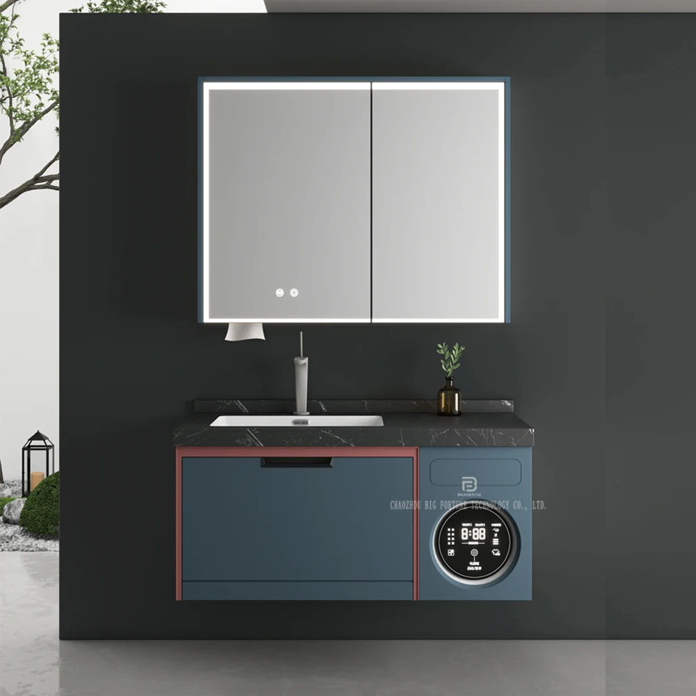Luxury waterproof washing machine cabinet simple wall hanging solid wood bathroom storage cabinets with sink