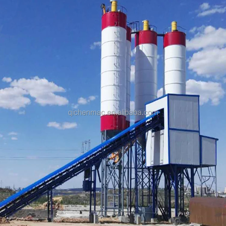 Full automatic concrete batching plant HZS60 with twin shaft mixer belt conveyor plant