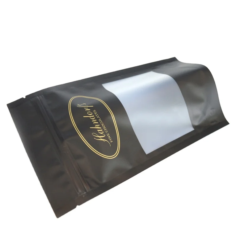 Custom Printed 2 lb Matte Black Stand Up Pouch Resealable Aluminum Foil Zip Lock Mylar Flour Packaging Bags with Frosted Window