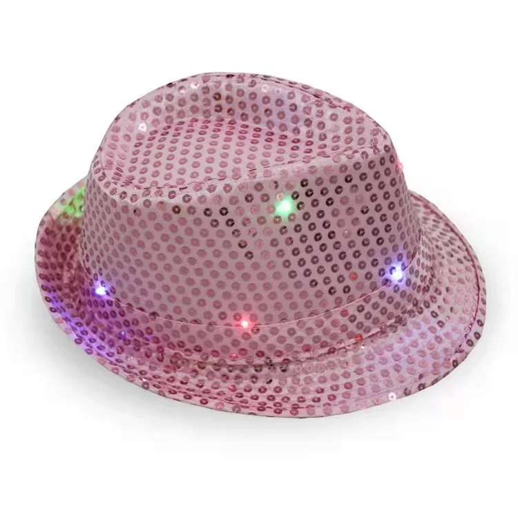party festival favor Flashing Light Up Sequins Fedora Hat Dancing light up Party Hip-Hop Cap LED Jazz Hats For Man Women