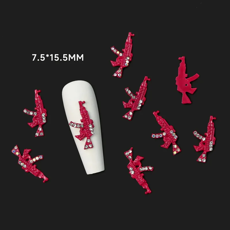 Luxury pink nail charm diamond powder series AB diamond nail accessories 3D simulation AK gun model nail decoration