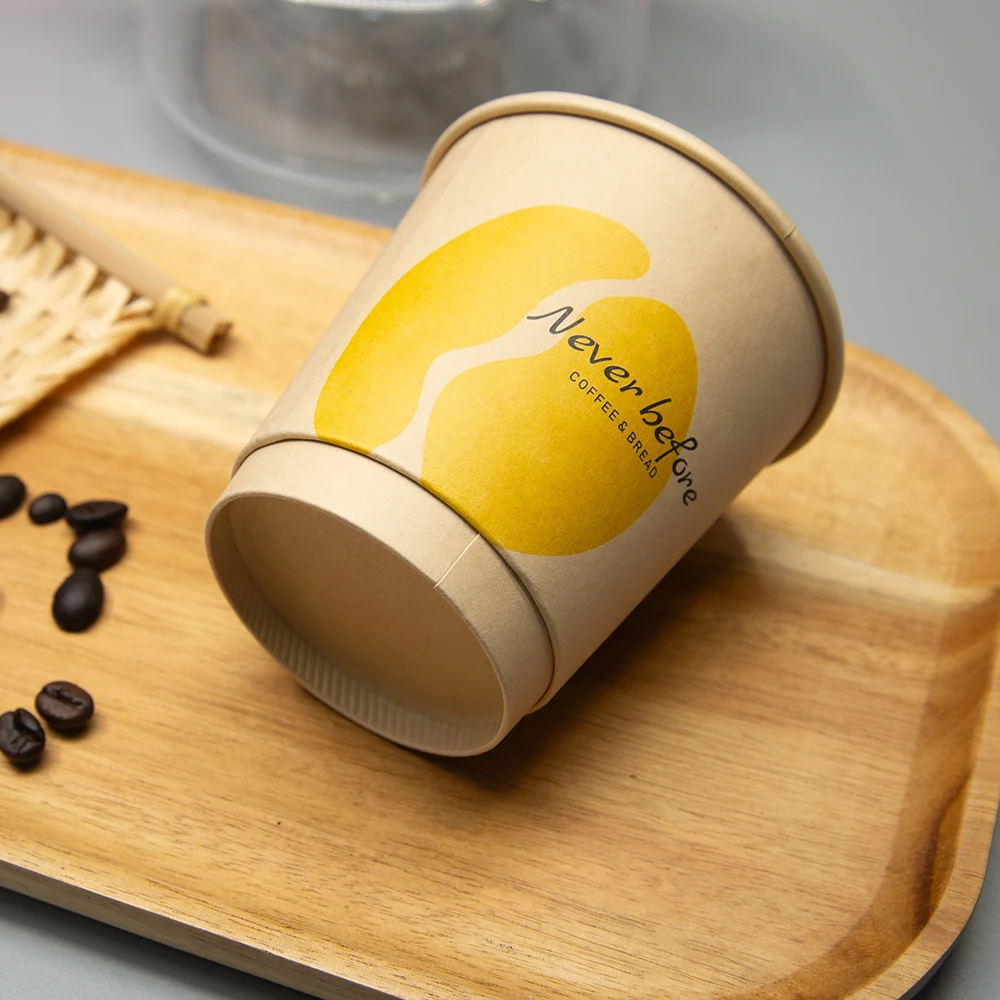 Custom Print Personalised Paper Coffee Cups Yellow Coffee Paper Cup with Sleeve Holder 12 Oz Paper Coffee Cup