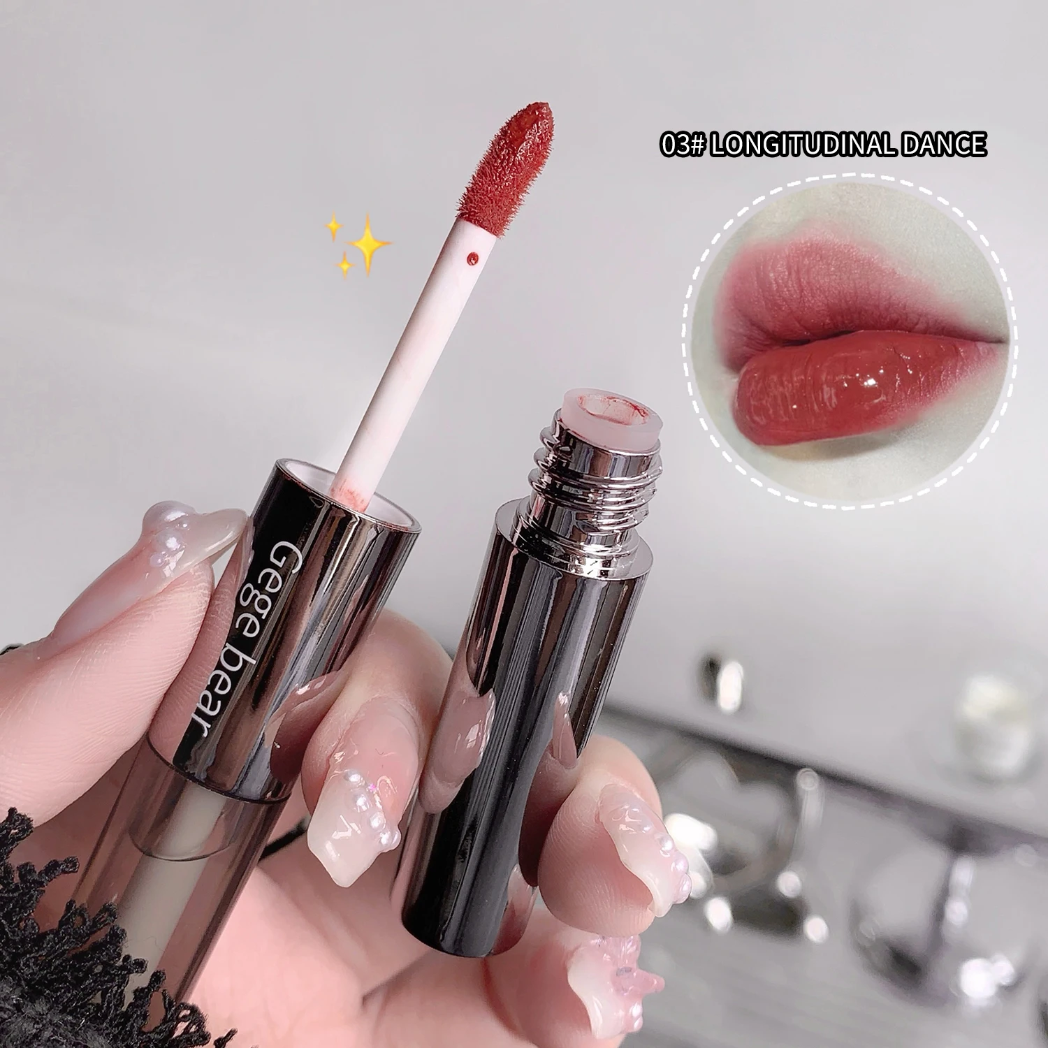 New Arrival Double-Headed Lip Glaze Mirror Water Gloss GEGE BEAR Moisturizing Plump Lips Not Easy To Fade Cute Lip Gloss