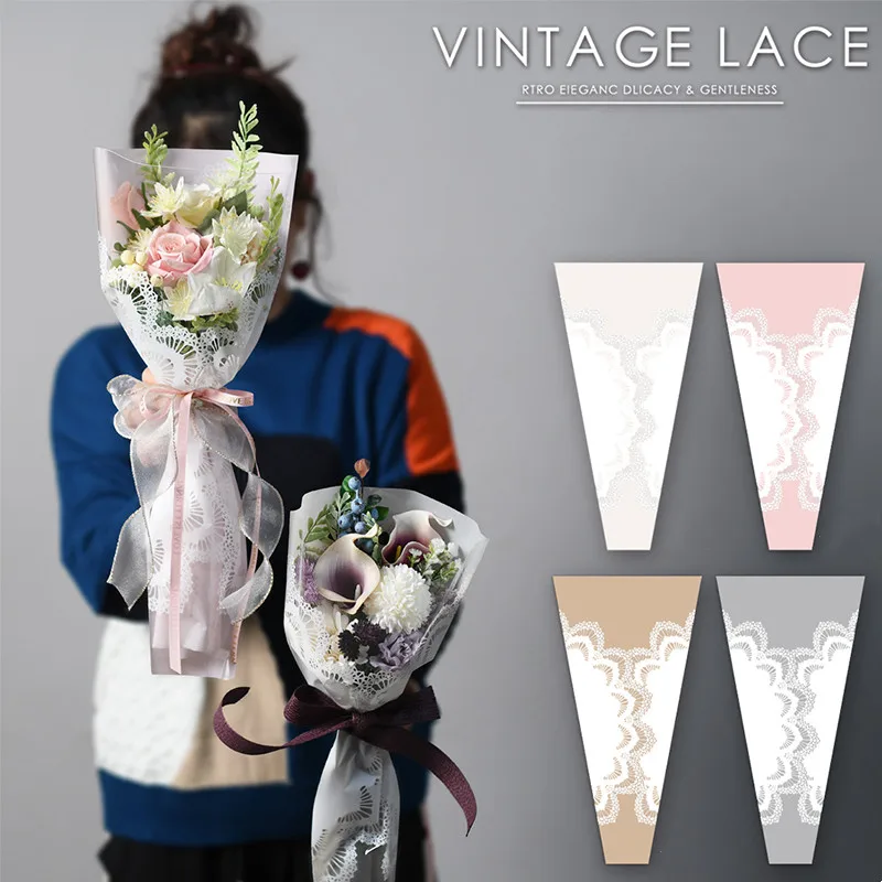 Lace Flower Shop Floral Diy Material Flowers Triangle Bag Single Branch Bag Plastic Flower Sleeve