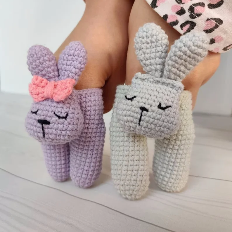 Animal Two Finger Frog Puppet Crochet Organic Cotton Yarns Role-Play Toddler Handmade Crochet Finger Puppet Dolls For Children