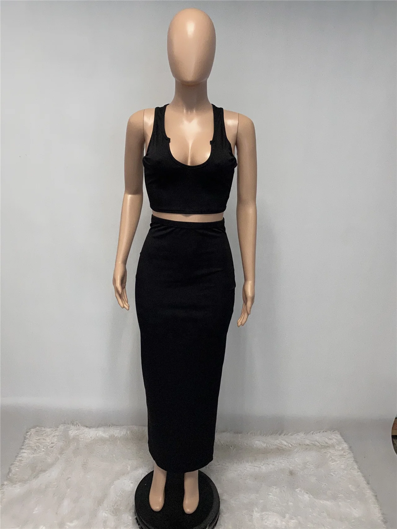 
XLL Summer wear clothing sleeveless two pieces maxi skirts and tank top sexy long pencil skirt sets women 2 piece outfits 