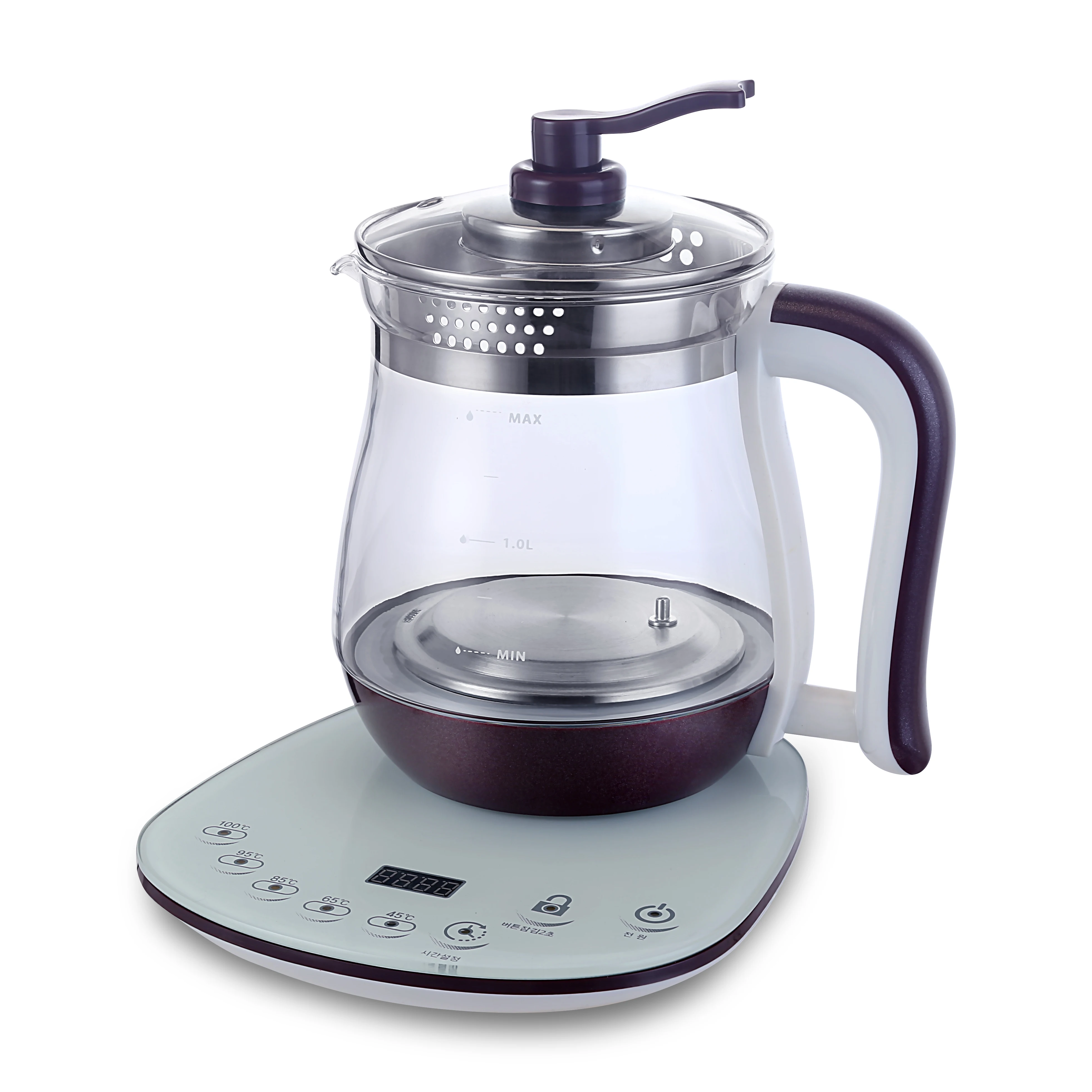 New design blue Led light auto shut-off glass electric kettle ss power base electrical glass kettle