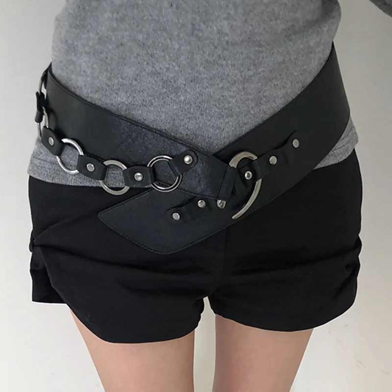 Street personalized leather fashion accessory Retro metal chain sweet cool Y2K belt for women