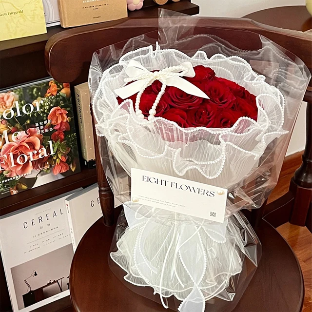 Pearl Mesh Flower Bouquet Packaging Luxury Black Florist Fresh Flower Wrapping Paper for Flowers