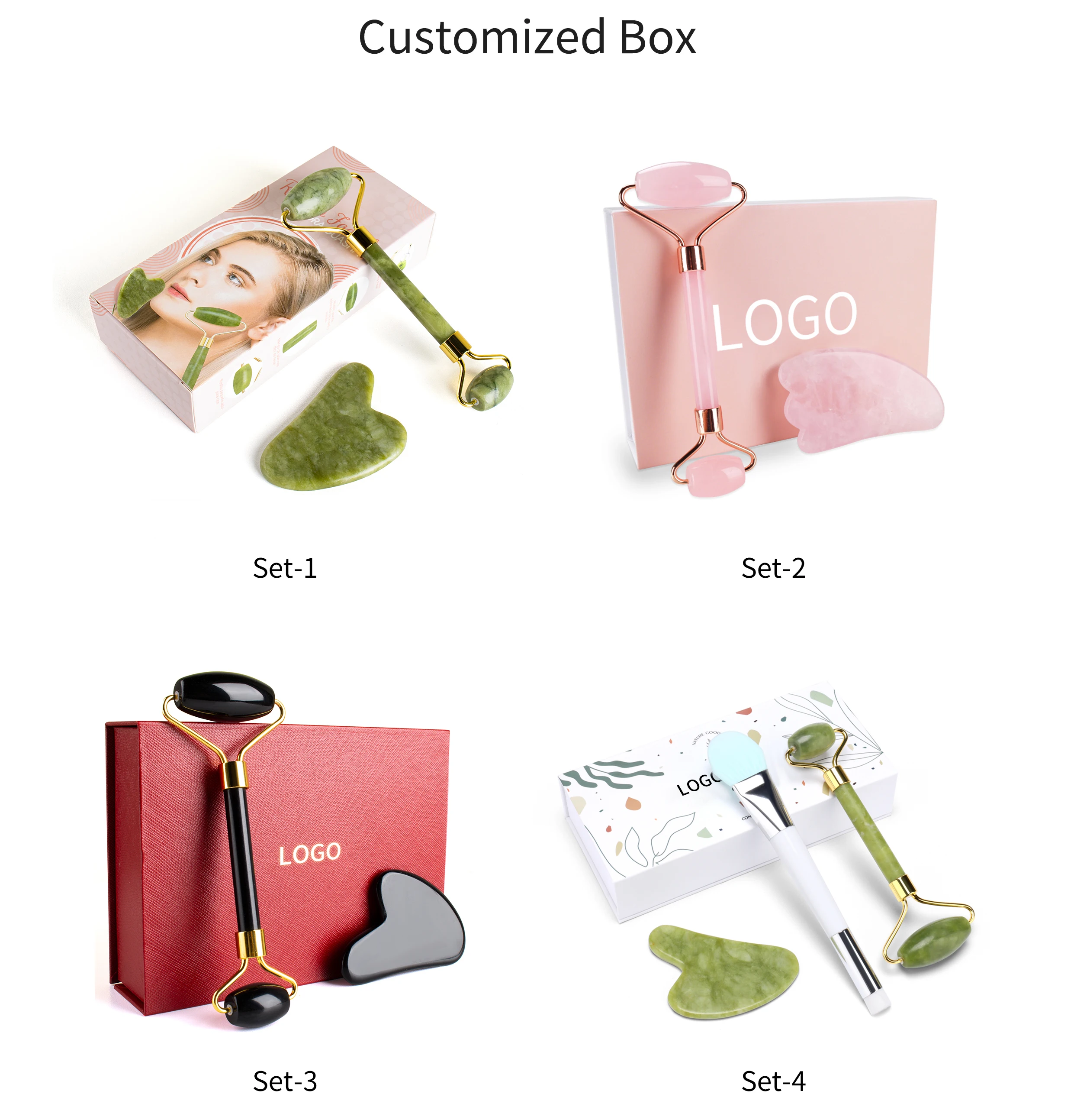 Factory Wholesale Custom logo Gua Sha Tools Jade Roller Facial Massage Gua Sha Set Rollers Jade Jade Roller