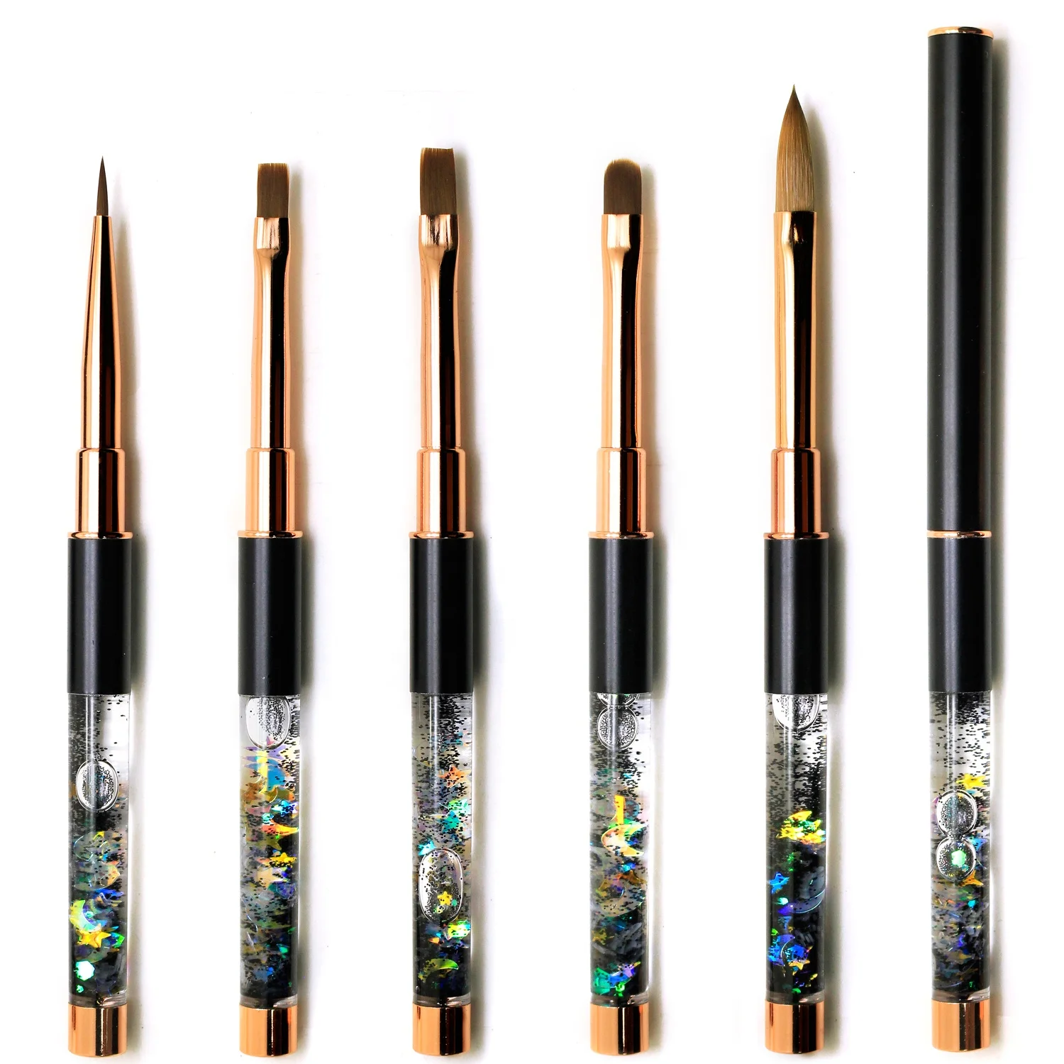 Professional New Black Metal Handle 5pcs Nail Brush Set with Glitter Sequins Gel UV 3D Brush High Quality Crimped Acrylic Brush