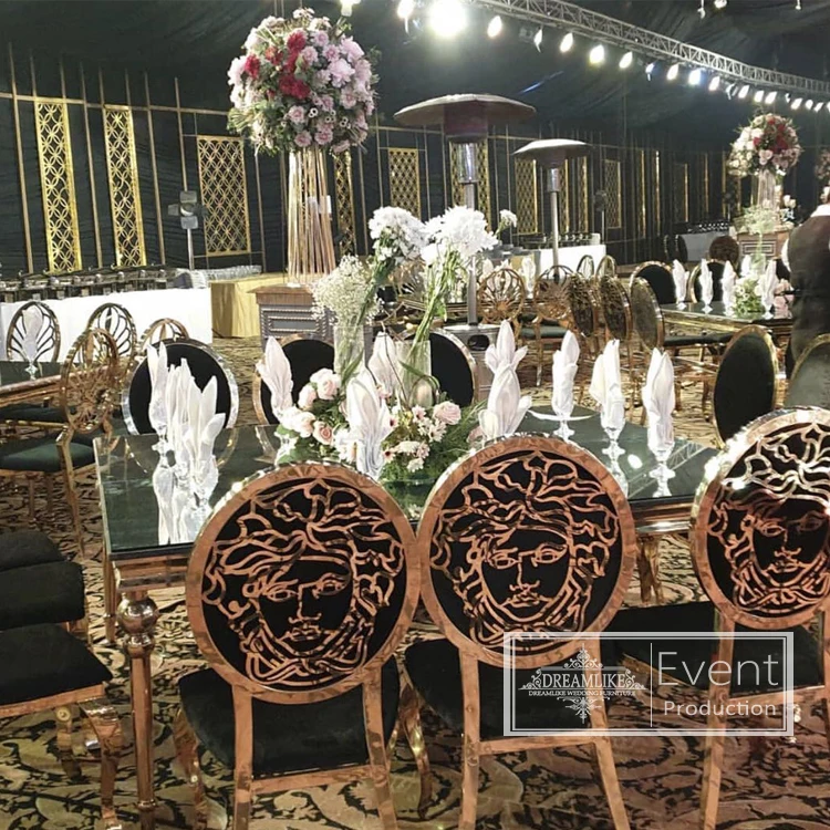 Classical and luxury gold stainless steel women face painting back wedding banquet chairs