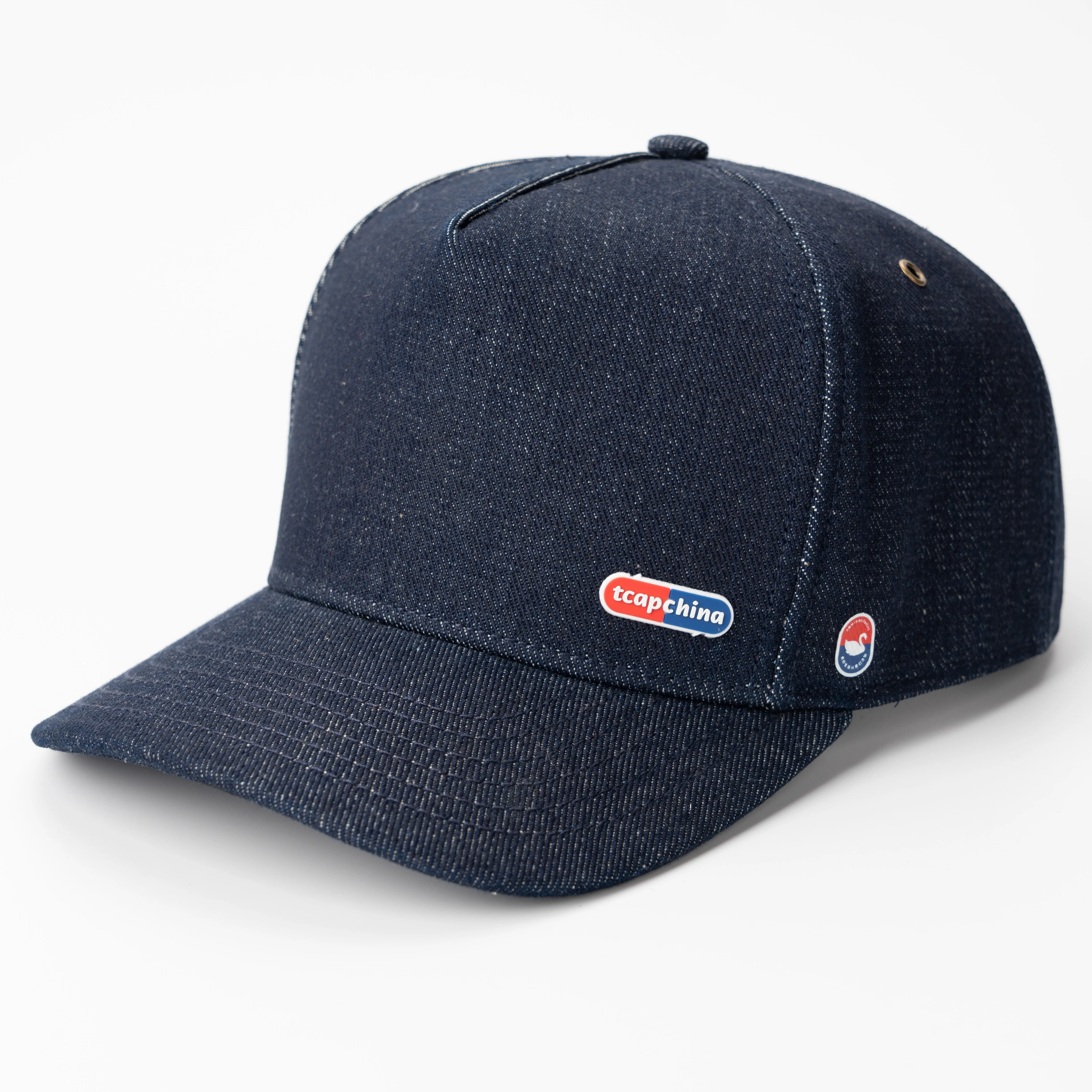 TCAP Custom Denim 5 panel Curved brim Rubber Patch Baseball Cap