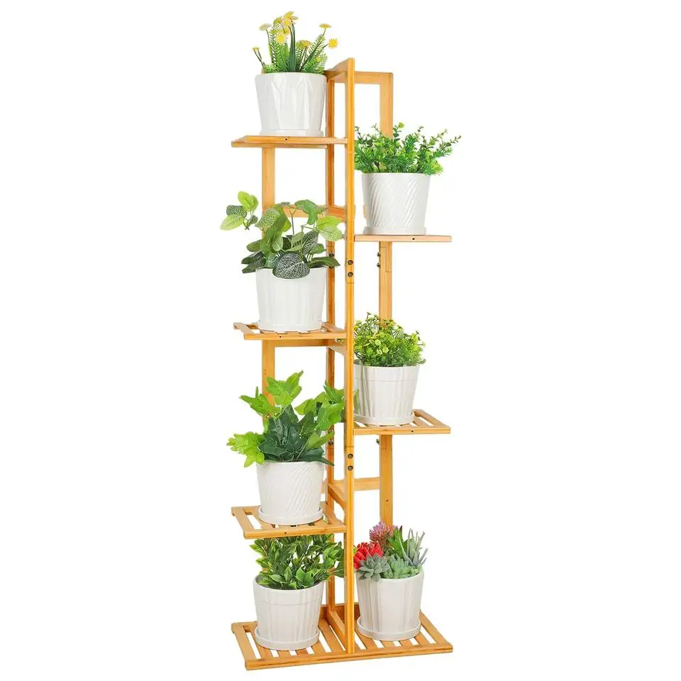 6 Tier 7 Tier Multifunctional Bamboo Plant Stands Plant Shelf Outdoor for Multiple Plants