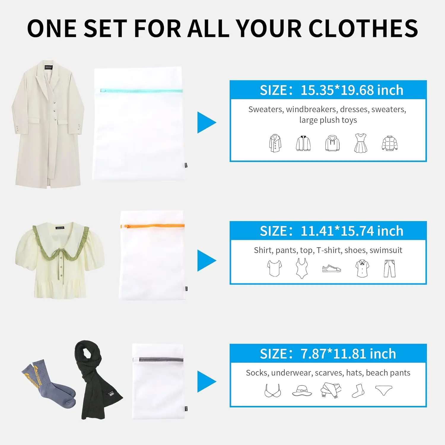 9 Piece 3 Sizes Mesh Laundry Bag with Zipper Lingerie Bags for Washing Underwear Reusable Washing Bag Sets