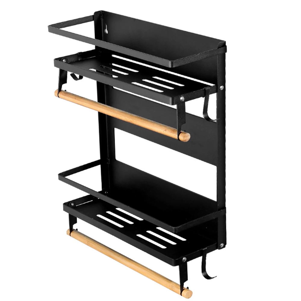 2023 Kitchen Carbon Steel Wall Mounted Spice Shelf Display Hole-free Fresh Film Bag Storage Rack Refrigerator Drink Organizer