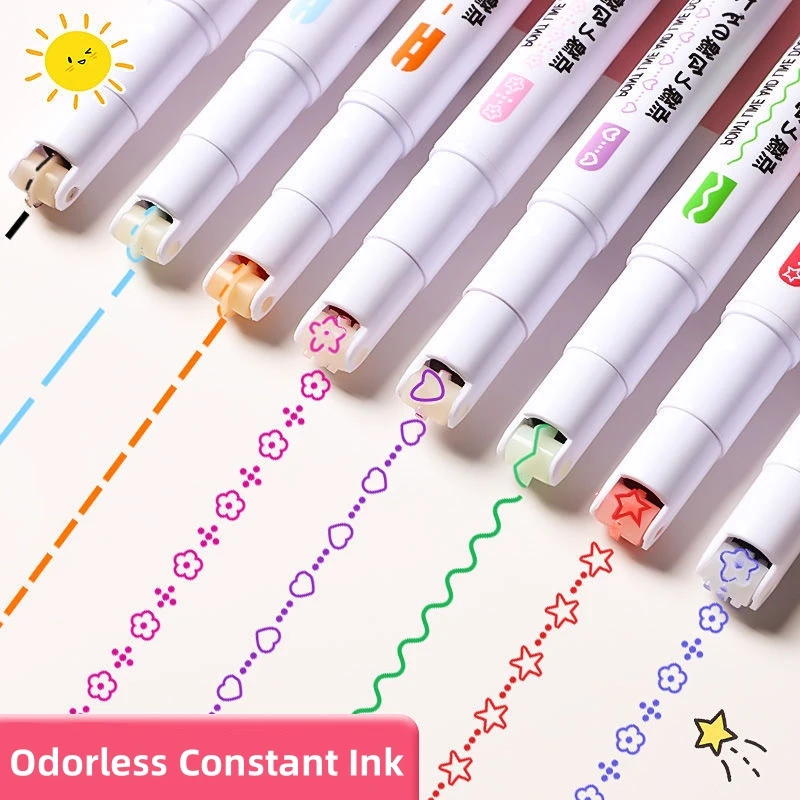 School Stationery Flower Shape Contour Pen Double Line Wave Curve Pen Colored Student Stationery Highlighter Pen Quick Drying