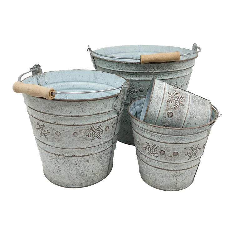 Eco-friendly Grey Planter Oval Vintage Worn And Rusty Flower Pot Metal Pot With Handle