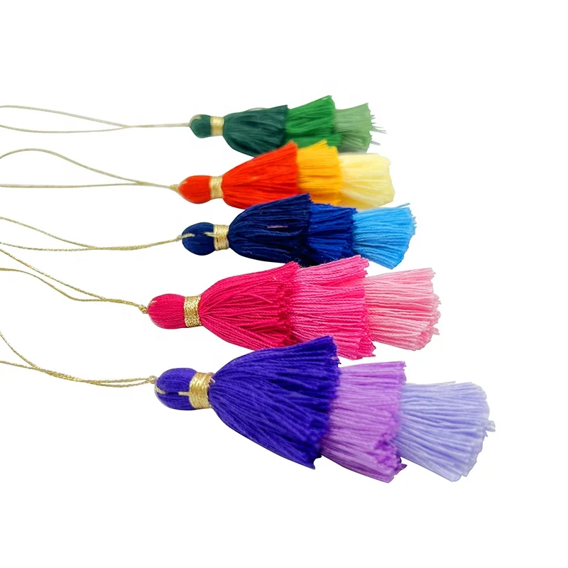 E-Magic Eco Friendly Cotton Silk Fringes Custom Lovely Tassels with Gold Rope Colorful Tassels for Christmas Tree Decoration