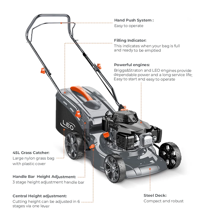 LEO LM40-L China suppliers best price cordless rear discharge mini gasoline lawn mower