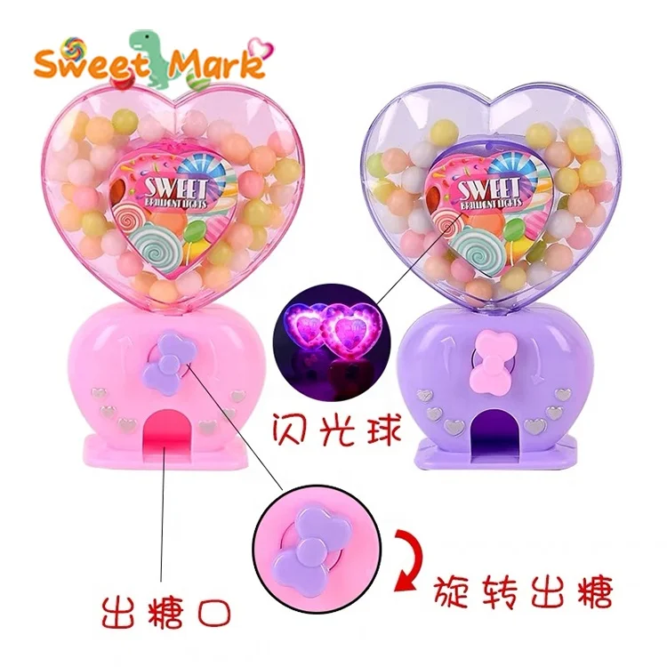Funny flash loving heart twist candy machine toy with halal candy bean