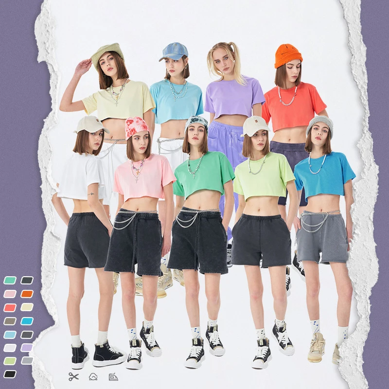 Girls Crop Top Promotion Fashion Designer Short Summer Plain 100% Cotton Over Size Graphic T Shirt Women