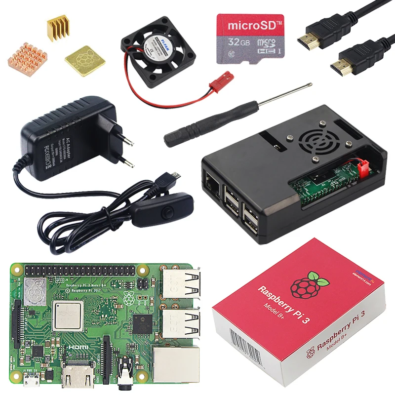 
Original Raspberry Pi 3 Model B Plus with USB Adapter+CPU Fan+3A Power with ON/OFF Switch+Heat Sink Raspberry Pi 3B+ 