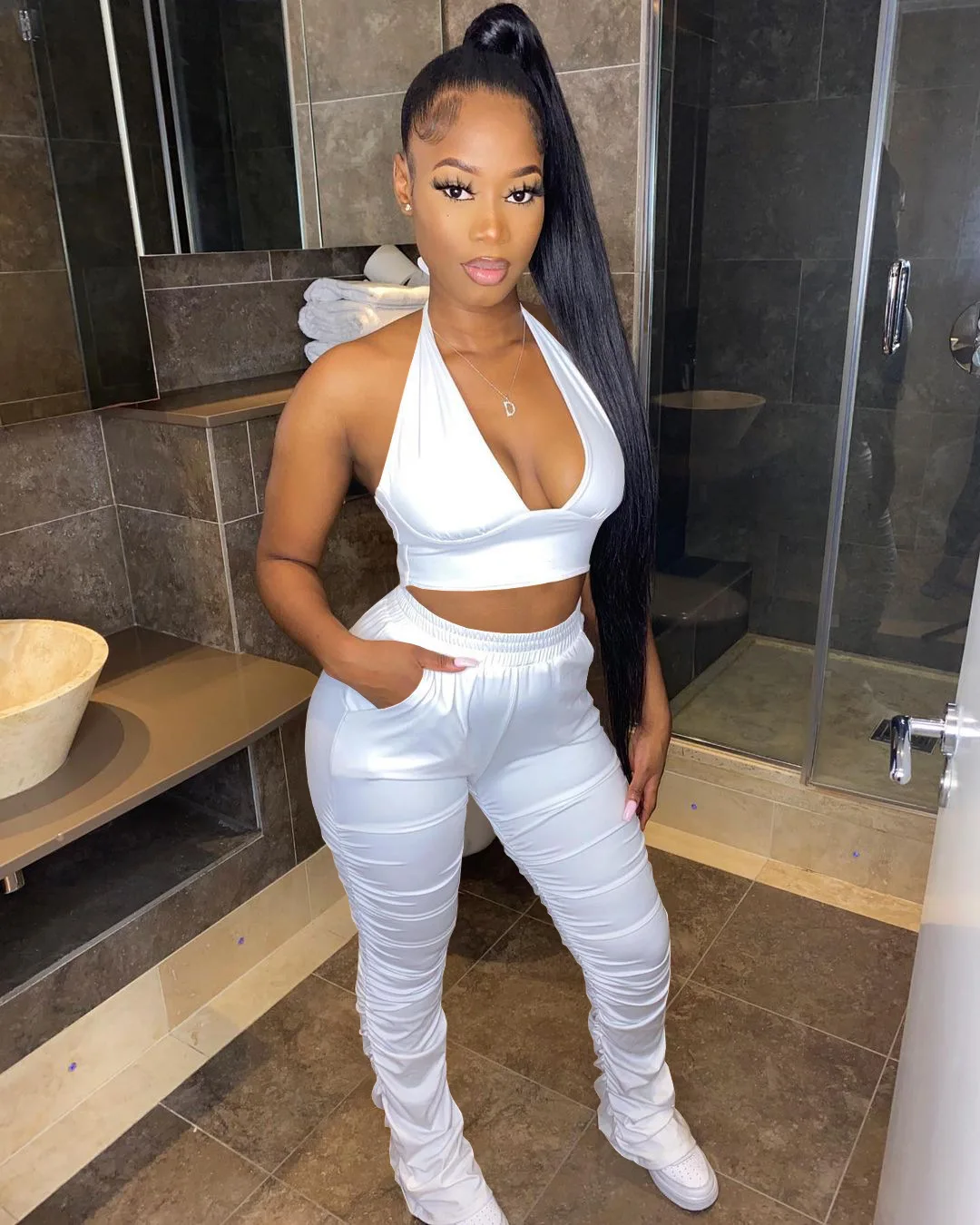 Sexy Women Two Piece Sweat Pants Sets Summer Clothes Ladies 2 Piece Set Clothing Tracksuits Stacked Joggers Suits Sets