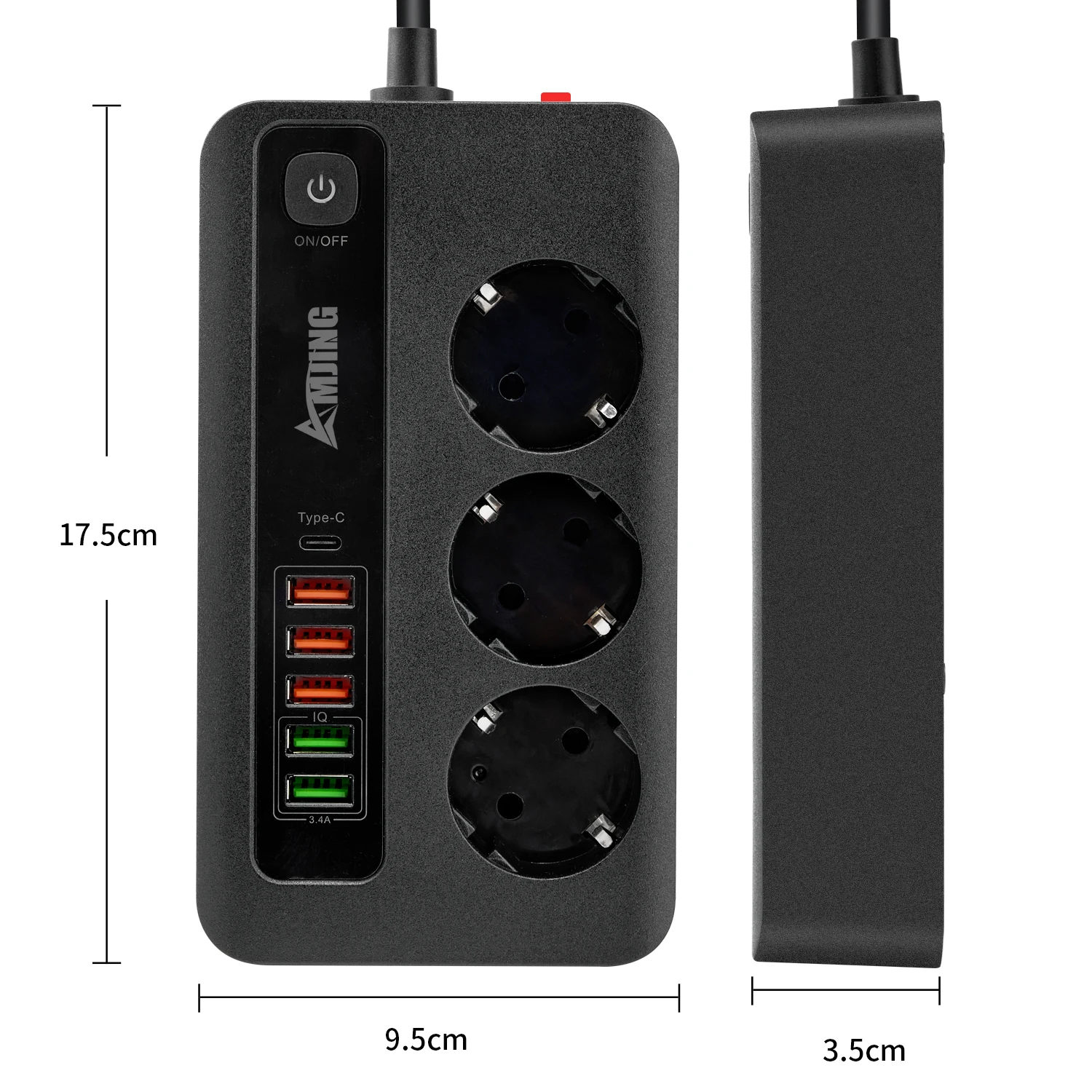 European plug 3 bit overload protection type c socket 3C2A fast charging power strip univers