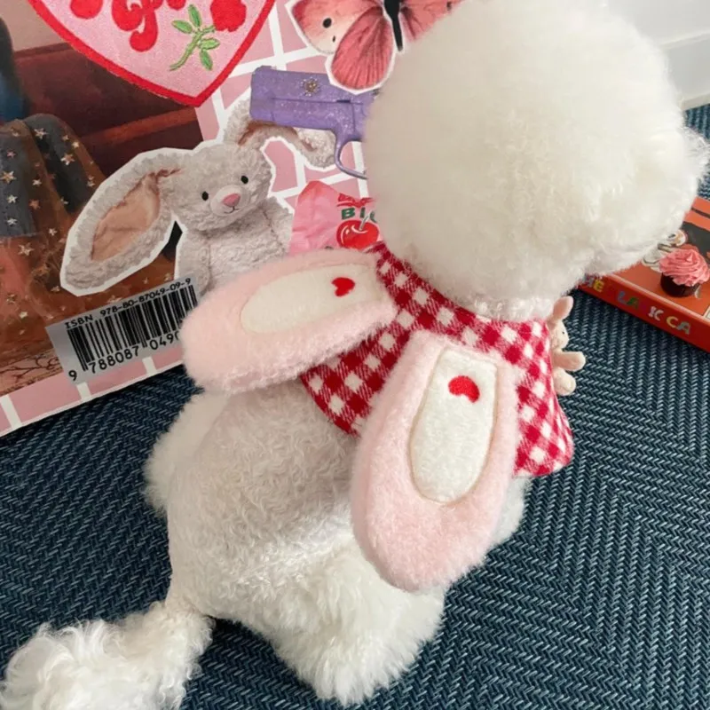 Wholesale Korean INS pet decoration cute plaid rabbit pet cape cet scarf plush dog cloak