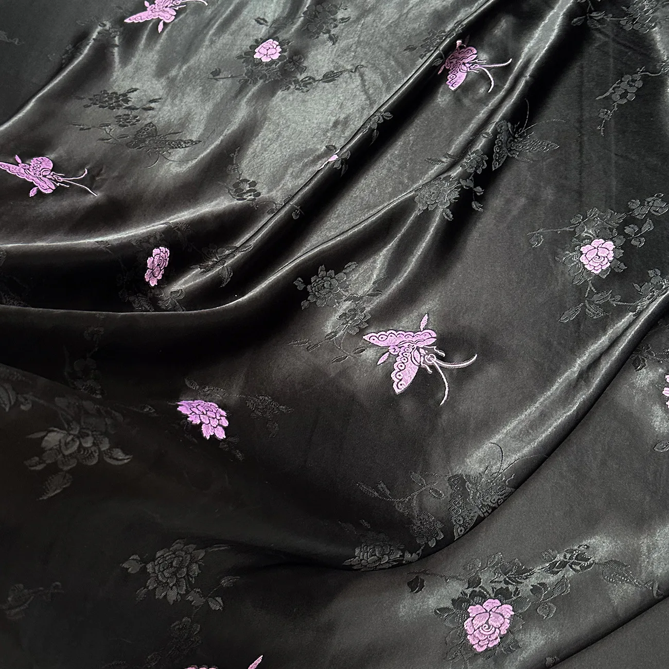 Fancy satin imitation silk fabric digital printed bamboo plum100% polyester jacquard satin fabric for dress