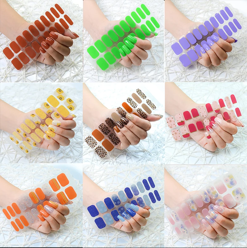 Nail art accessories manicure stickers colorful semi cured gel nail wrap custom uv stickers nails gel