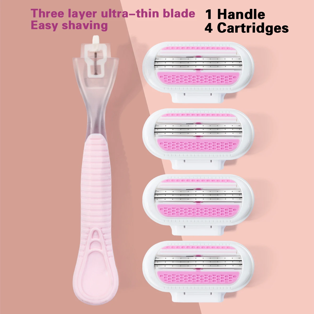 1 Handle 4 Cartridges Replaceable Women Razor High Quality Factory Wholesale Three Layers Hair Remove Razor For Female