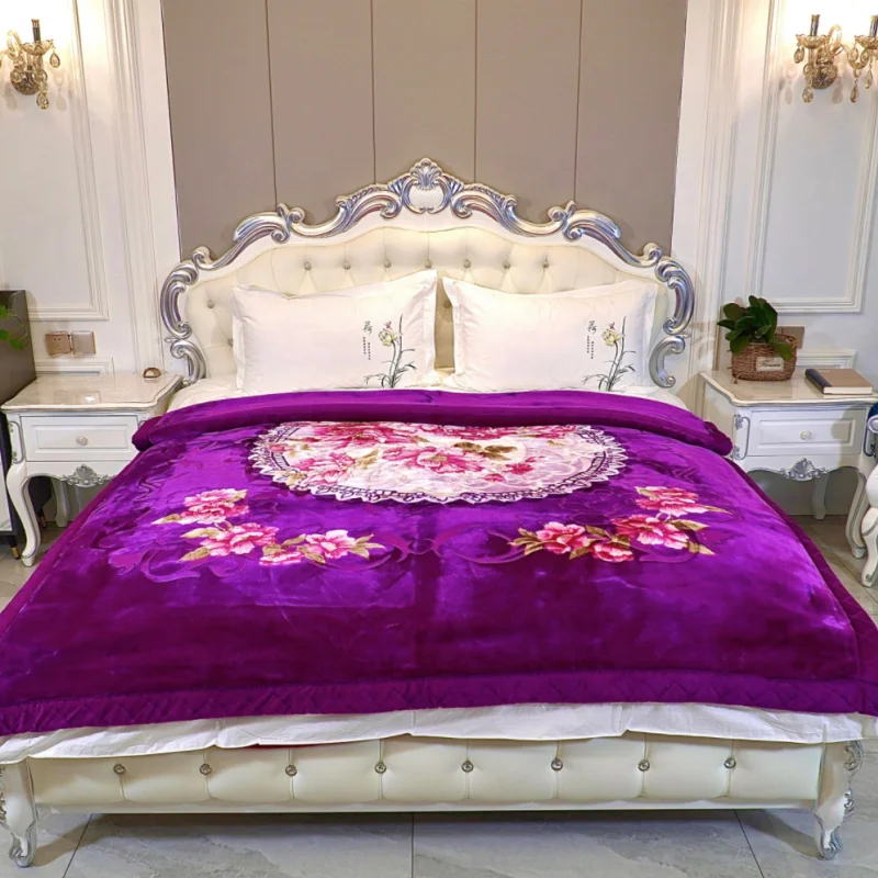 Luxury 100% Polyester Flannel Blanket Purple Mink 2ply Good Quality American Style for Winter Double Bed for Christmas