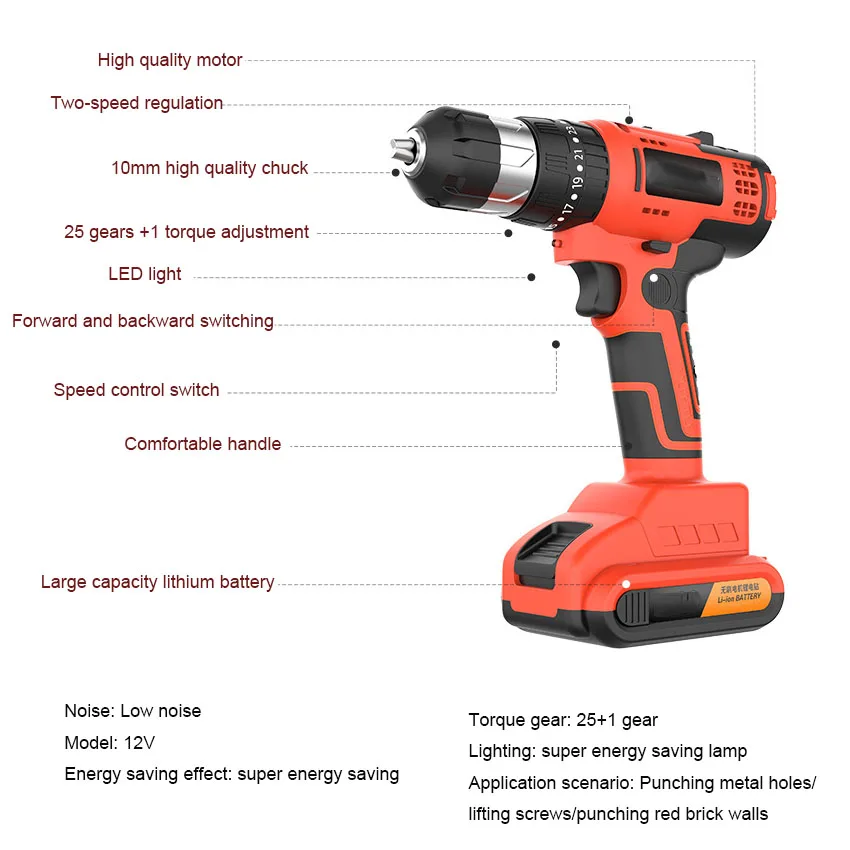 36VF multi-function  electric drill 120 pcs hardware tool sets lithium battery hand drill tool
