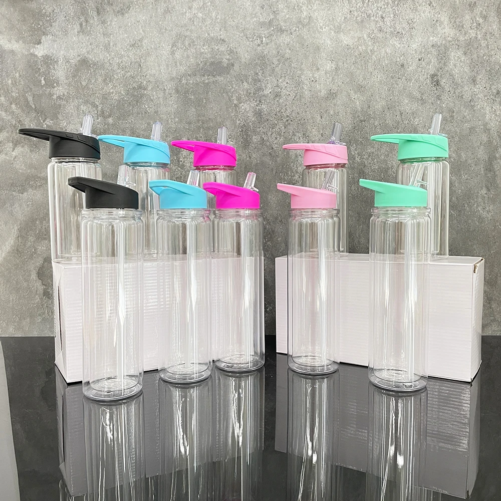 Reusable BPA free pre drilled 10oz 15oz double wall PET plastic Acrylic snow globe kids sport water bottle kids cups tumblers